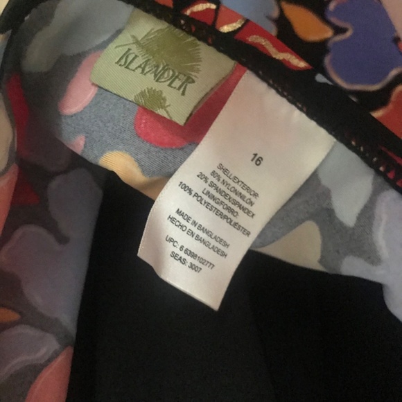 Islander tropical halter wrap style 1pc Swimsuit 16 XL black red gold metallic - Picture 5 of 5